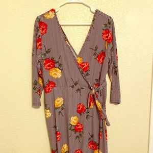 Black striped floral dress